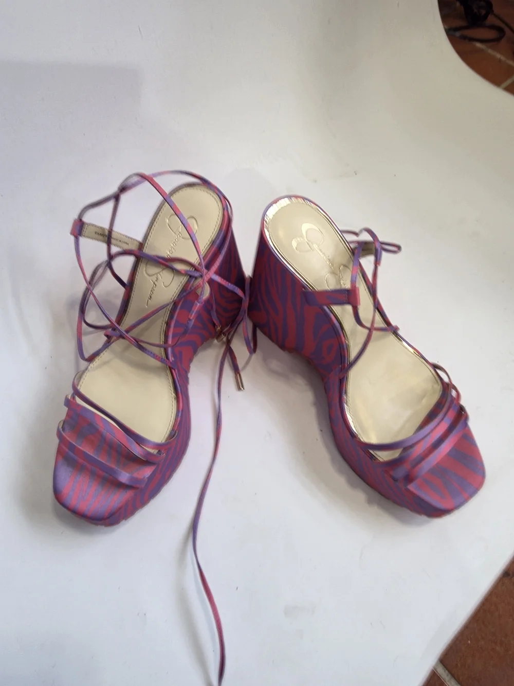Jessica Simpson Pink Zebra-Print Platform Wedge Sandals Size 9.5